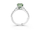 White gold Fancy Green Asscher Cut Diamond Cathedral Solitaire Ring with Round  Pavé Band_92