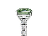 White gold Fancy Green Asscher Cut Diamond Cathedral Solitaire Ring with Round  Pavé Band_94