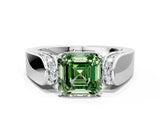 White gold Fancy Green Asscher Cut Diamond Channel Set Solitaire Ring with Four-Prong Setting_12