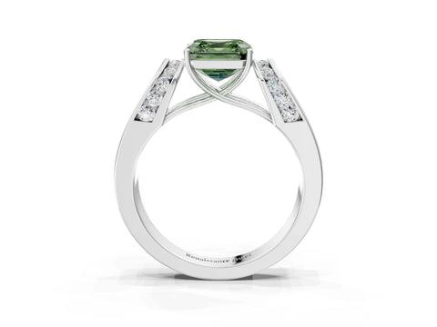 White gold Fancy Green Asscher Cut Diamond Channel Set Solitaire Ring with Four-Prong Setting_15