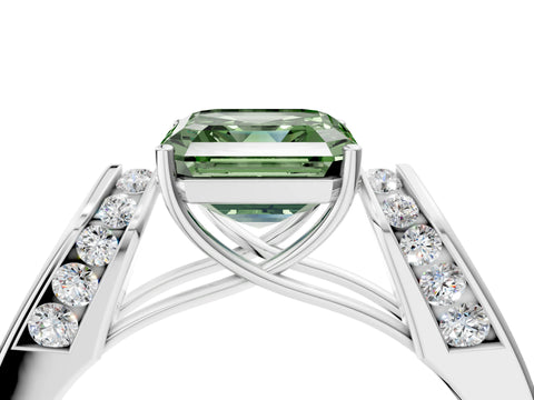 White gold Fancy Green Asscher Cut Diamond Channel Set Solitaire Ring with Four-Prong Setting_16