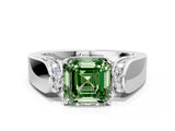 White gold Fancy Green Asscher Cut Diamond Channel Set Solitaire Ring with Four-Prong Setting_30