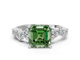 White gold Fancy Green Asscher Cut Diamond Cluster Pavé Band with Four-Prong Setting_24