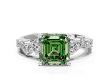 White gold Fancy Green Asscher Cut Diamond Cluster Pavé Band with Four-Prong Setting_3