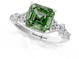 White gold Fancy Green Asscher Cut Diamond Cluster Pavé Band with Four-Prong Setting_4