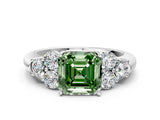 White gold Fancy Green Asscher  Cut Diamond Cluster Ring with Round Accent Stones and Prong Setting on a Classic Band_29