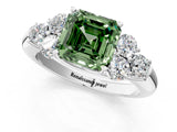 White gold Fancy Green Asscher  Cut Diamond Cluster Ring with Round Accent Stones and Prong Setting on a Classic Band_30