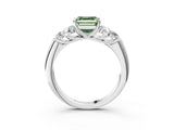 White gold Fancy Green Asscher  Cut Diamond Cluster Ring with Round Accent Stones and Prong Setting on a Classic Band_32