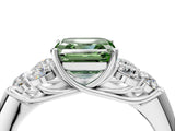 White gold Fancy Green Asscher  Cut Diamond Cluster Ring with Round Accent Stones and Prong Setting on a Classic Band_33