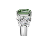 White gold Fancy Green Asscher  Cut Diamond Cluster Ring with Round Accent Stones and Prong Setting on a Classic Band_40