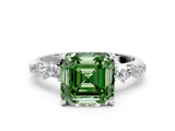 White gold Fancy Green Asscher Cut Diamond Cluster Side Stone Solitaire Ring with Prong Setting_65