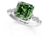 White gold Fancy Green Asscher Cut Diamond Cluster Side Stone Solitaire Ring with Prong Setting_66