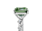 White gold Fancy Green Asscher Cut Diamond Cluster Side Stone Solitaire Ring with Prong Setting_69