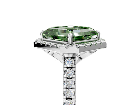 White gold Fancy Green Asscher Cut Diamond Cushion Halo Ring with Pavé Band_11