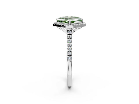 White gold Fancy Green Asscher Cut Diamond Cushion Halo Ring with Pavé Band_2