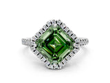 White gold Fancy Green Asscher Cut Diamond Cushion Halo Ring with Pavé Band_6