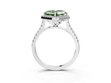White gold Fancy Green Asscher Cut Diamond Cushion Halo Ring with Pavé Band_9