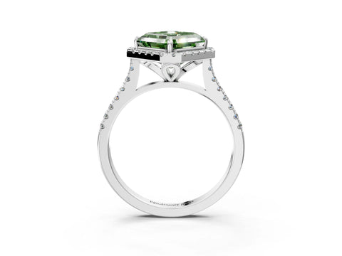 White gold Fancy Green Asscher Cut Diamond Cushion Halo Ring with Pavé Band_9