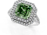 White gold Fancy Green Asscher Cut Diamond Double Halo Ring with Pavé Band and Prong Setting_54
