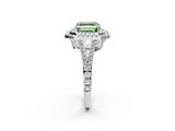 White gold Fancy Green Asscher Cut Diamond Double Halo Ring with Pavé Band and Prong Setting_55