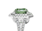 White gold Fancy Green Asscher Cut Diamond Double Halo Ring with Pavé Band and Prong Setting_58