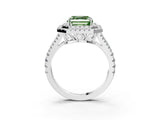 White gold Fancy Green Asscher Cut Diamond Double Halo Ring with Pavé Band and Prong Setting_59