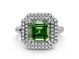 White gold Fancy Green Asscher Cut Diamond Double Halo Ring with Split Shank and Prong Setting_27