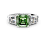 White gold Fancy Green Asscher Cut Diamond Engagement Ring with Baguette Side Stones and Channel Set Band_17