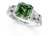 White gold Fancy Green Asscher Cut Diamond Engagement Ring with Baguette Side Stones and Channel Set Band_18