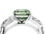 White gold Fancy Green Asscher Cut Diamond Engagement Ring with Baguette Side Stones and Channel Set Band_21