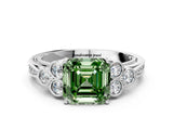 White gold Fancy Green Asscher  Cut Diamond Engagement Ring with Bezel Set Round Side Stones and Prong Setting_65