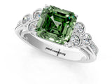 White gold Fancy Green Asscher  Cut Diamond Engagement Ring with Bezel Set Round Side Stones and Prong Setting_66