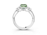 White gold Fancy Green Asscher  Cut Diamond Engagement Ring with Bezel Set Round Side Stones and Prong Setting_67