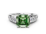 White gold Fancy Green Asscher  Cut Diamond Engagement Ring with Pavé Band and Four-Prong Setting_3