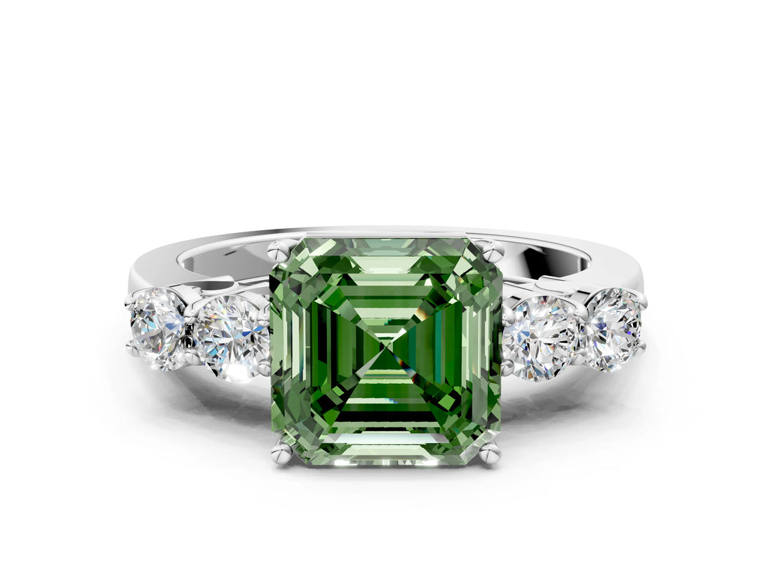 White gold Fancy Green Asscher  Cut Diamond Five-Stone Prong Set White Gold Ring_29