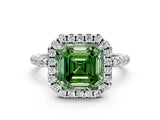 White gold Fancy Green Asscher  Cut Diamond Floral Halo Engagement Ring with Pavé Band and Prong Setting_47