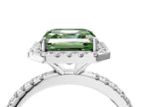 White gold Fancy Green Asscher  Cut Diamond Floral Halo Engagement Ring with Pavé Band and Prong Setting_51