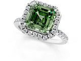 White gold Fancy Green Asscher  Cut Diamond Floral Halo Engagement Ring with Pavé Band and Prong Setting_53