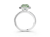 White gold Fancy Green Asscher  Cut Diamond Floral Halo Engagement Ring with Pavé Band and Prong Setting_55
