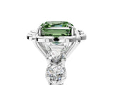White gold Fancy Green Asscher  Cut Diamond Floral Halo Engagement Ring with Shared Prong Setting 5