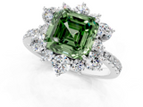 White gold Fancy Green Asscher  Cut Diamond Floral Halo Pave Band with Prong Setting_1