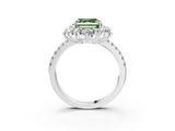 White gold Fancy Green Asscher  Cut Diamond Floral Halo Pave Band with Prong Setting_3