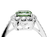 White gold Fancy Green Asscher Cut Diamond Floral Halo Ring with Pavé Band and Prong Setting_11