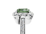 White gold Fancy Green Asscher Cut Diamond Floral Halo Ring with Pavé Band and Prong Setting_12
