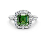 White gold Fancy Green Asscher Cut Diamond Floral Halo Ring with Pavé Band and Prong Setting_7