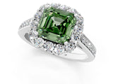 White gold Fancy Green Asscher Cut Diamond Floral Halo Ring with Pavé Band and Prong Setting_8