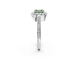 White gold Fancy Green Asscher Cut Diamond Floral Halo Ring with Pavé Band and Prong Setting_9