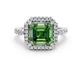 White gold Fancy Green Asscher Cut Diamond Halo Engagement Ring with Pavé Band and Prong Setting_39