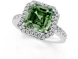 White gold Fancy Green Asscher Cut Diamond Halo Engagement Ring with Pavé Band and Prong Setting_40