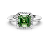 White gold Fancy Green Asscher  Cut Diamond Halo Engagement Ring with Split Shank and Four-Prong Setting_45
